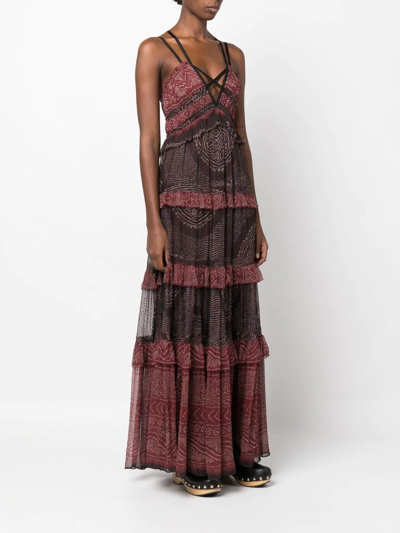 Shop Ulla Johnson Agathe Ruffled Tiered Silk Gown In Red