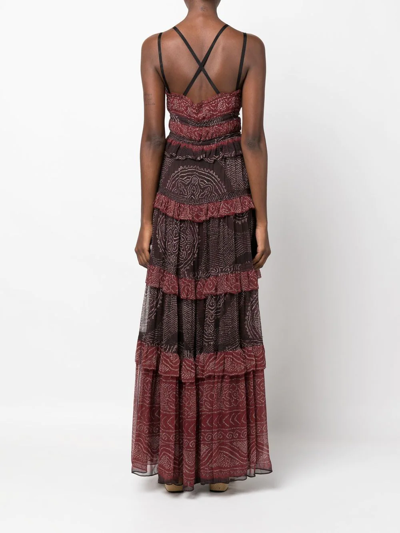 Shop Ulla Johnson Agathe Ruffled Tiered Silk Gown In Red