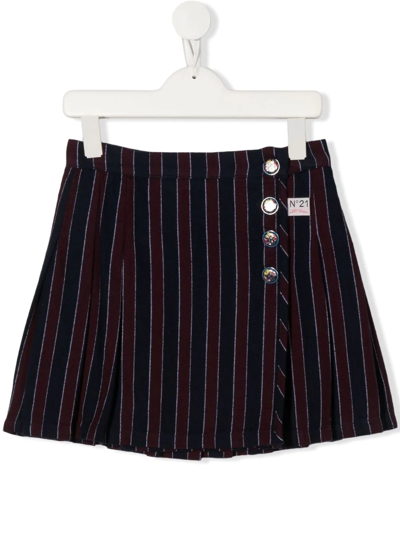 Shop N°21 Teen Logo-patch Striped Mini Skirt In Blue