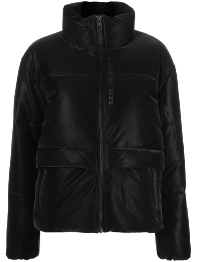Shop Calvin Klein Jeans Est.1978 Logo-print Funnel-neck Jacket In Black
