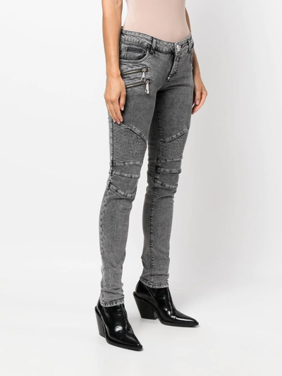 Philipp Plein Bike Low-rise Skinny Jeans In Grey