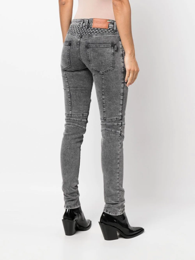 Philipp Plein Bike Low-rise Skinny Jeans In Grey