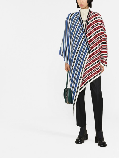 Ferragamo Striped Wool & Cashmere Knit Poncho In Red