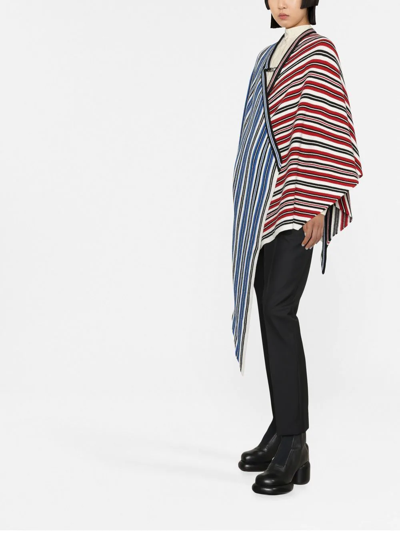 Ferragamo Striped Wool & Cashmere Knit Poncho In Red