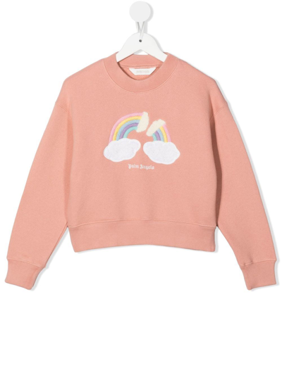 Shop Palm Angels Rainbow-print Cotton Jumper In Pink