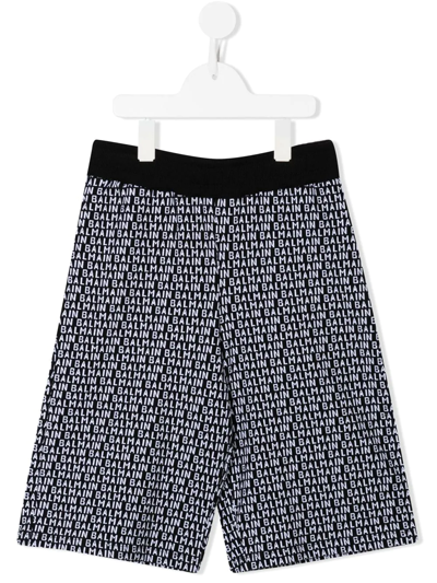 Shop Balmain Intarsia-knit Logo Shorts In Black