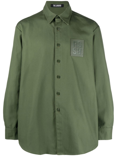 Shop Raf Simons Logo-patch Long-sleeved Shirt In Green