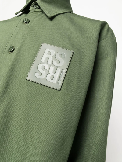 Shop Raf Simons Logo-patch Long-sleeved Shirt In Green