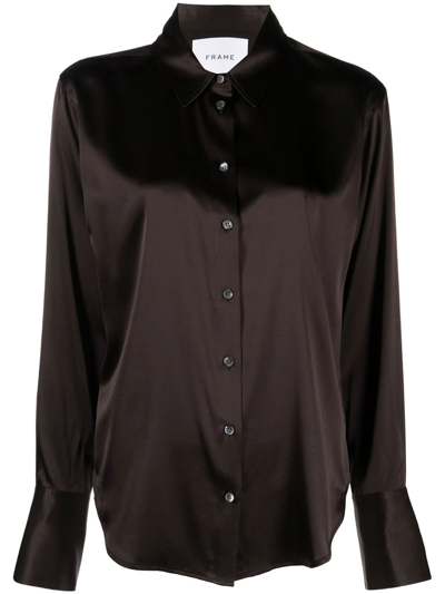 Shop Frame Long-sleeve Silk Shirt In Brown