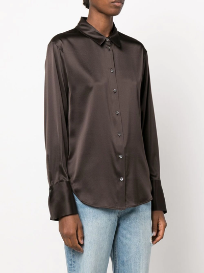 Shop Frame Long-sleeve Silk Shirt In Brown