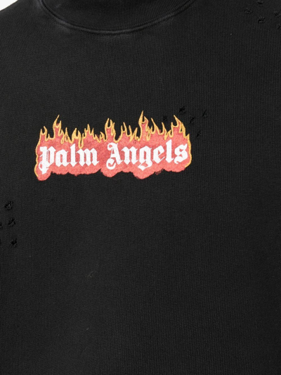 Shop Palm Angels Burning Logo-print Distressed Sweatshirt In Black