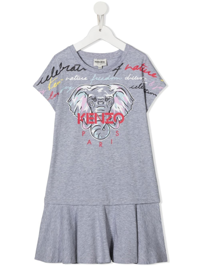 Shop Kenzo Elephant-print T-shirt Dress In Grey