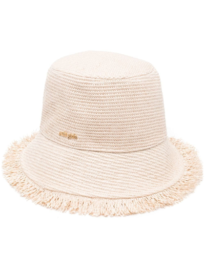 Shop Cult Gaia Fine-knit Tassel Trim Bucket Hat In Neutrals