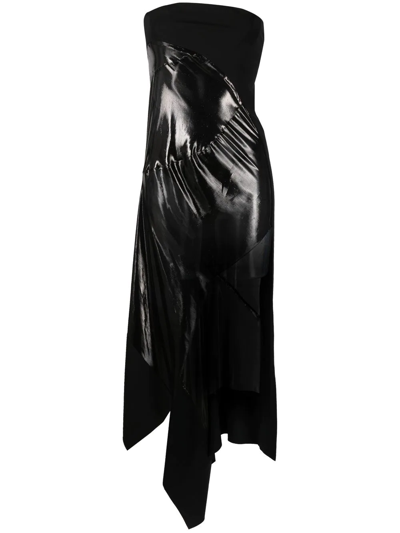 Shop Mugler Asymmetric Sheer-panel Dress In Black