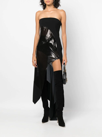 Shop Mugler Asymmetric Sheer-panel Dress In Black