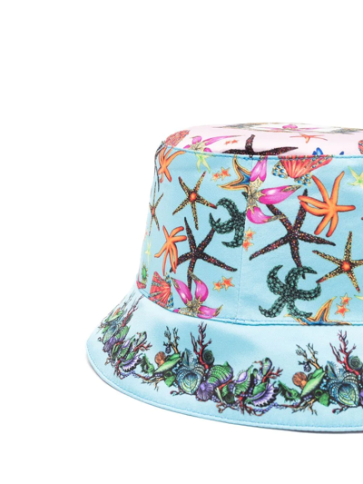 Shop Versace Sea-print Reversible Bucket Hat In Blue