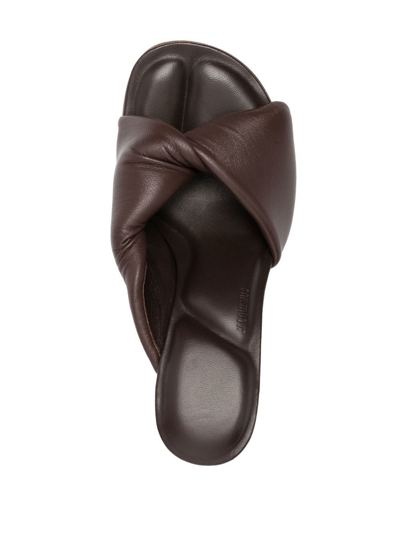 Shop Jacquemus Padded Twist-detailing Mules In Brown