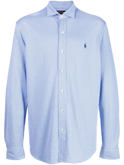 Polo Ralph Lauren Logo-embroidered Houndstooth Shirt In Blue