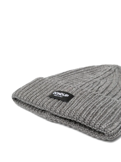 Dondup Logo-patch Ribbed-knit Beanie In Grey