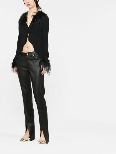 Giuseppe Di Morabito Feather-trimmed Long-sleeved Blouse In Black