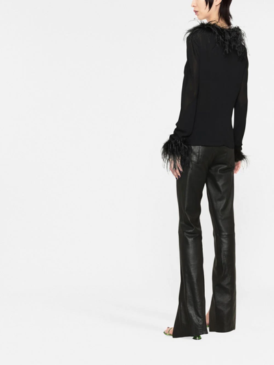 Giuseppe Di Morabito Feather-trimmed Long-sleeved Blouse In Black
