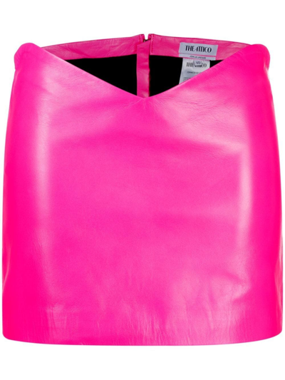 Shop Attico Asymmetric Leather Pencil Skirt In Pink