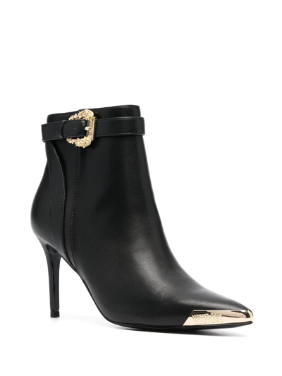 Shop Versace Jeans Couture Pointed-toe Leather Ankle Boots In Black