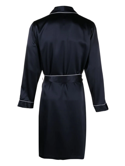 Shop Zimmerli Piped-trim Belted Silk Robe In Blue