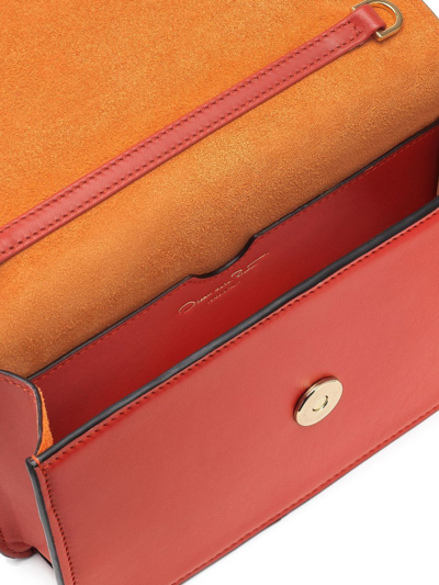 Shop Oscar De La Renta Logo-plaque Leather Crossbody Bag In Orange