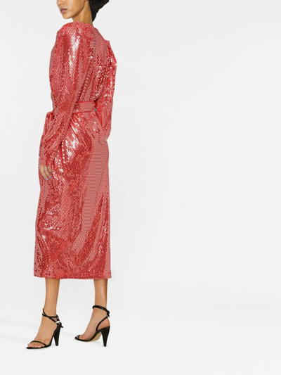 Shop Rotate Birger Christensen Bridget Sequinned Midi Dress In Red