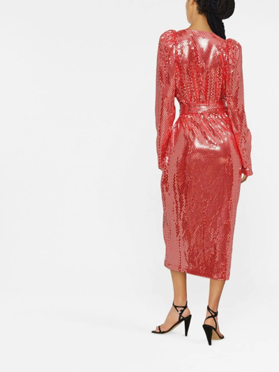 Shop Rotate Birger Christensen Bridget Sequinned Midi Dress In Red