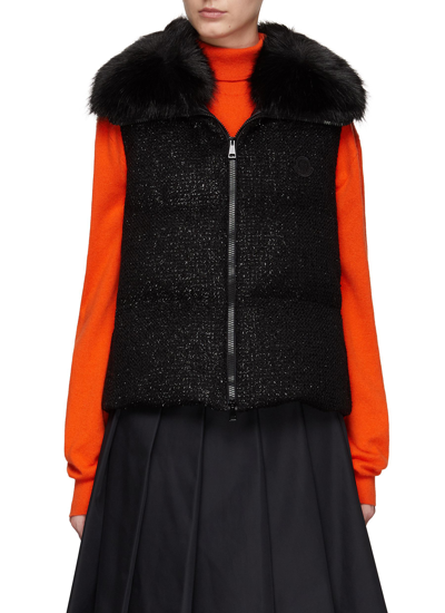 Shop Moncler Faux Fur Collar Sleeveless Zipped Carrelet Vest In Black