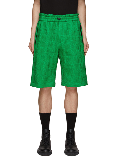 Shop Bottega Veneta Toggle Pull Elasticated Waistband Intreccio Shorts In Green