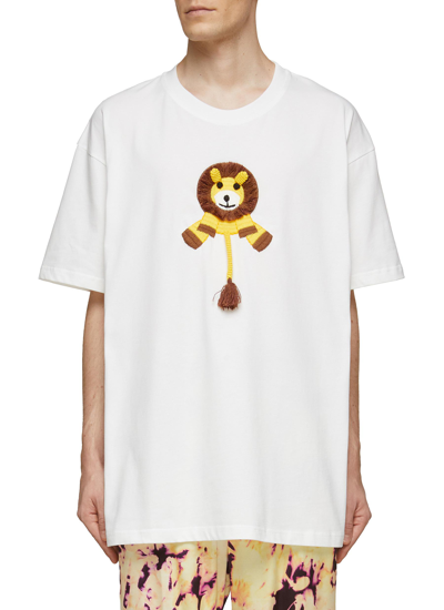Shop Angel Chen Lion Crochet Patch Crewneck Short Sleeve T-shirt In White