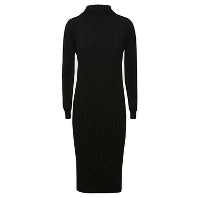 Shop Issey Miyake Mock Neck Waffle Knitted Midi Dress In Black