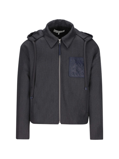 Shop Loewe Anagram Hooded Zipped Jacket In Grey