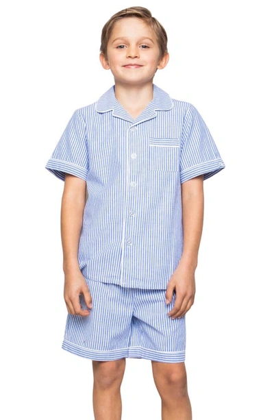 Shop Petite Plume Kids' Seersucker Stripe Short Two-piece Pajamas In Blue