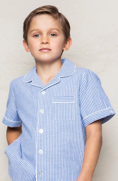 Shop Petite Plume Kids' Seersucker Stripe Short Two-piece Pajamas In Blue