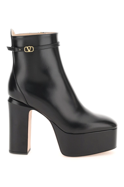 Shop Valentino Tan-go Leather Ankle Boots In Black
