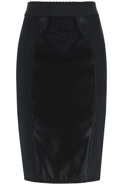 Shop Dolce & Gabbana Powernet And Satin Midi Skirt In Black