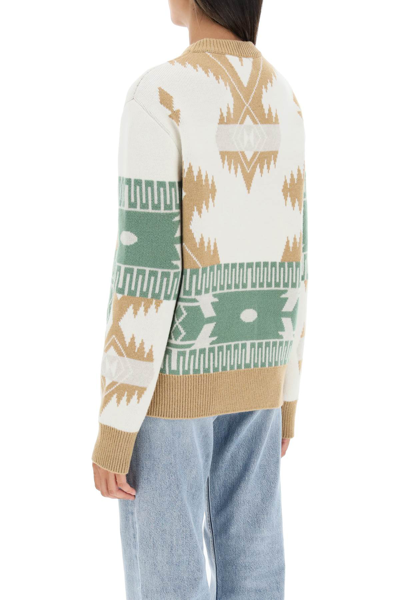 Shop Alanui Icon Jacquard Wool Sweater In Beige,green,white