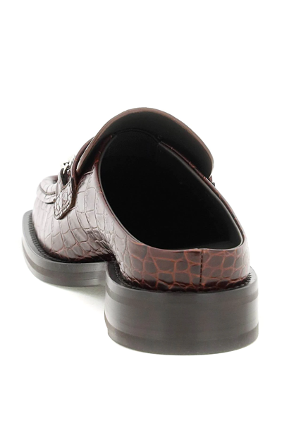 Shop Martine Rose Croco-embossed Leather Loafers Mules In Brown