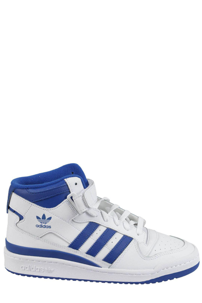 Shop Adidas Originals Forum Mid-top Lace-up Sneakers In Ftwwht/royblu/ftwwht