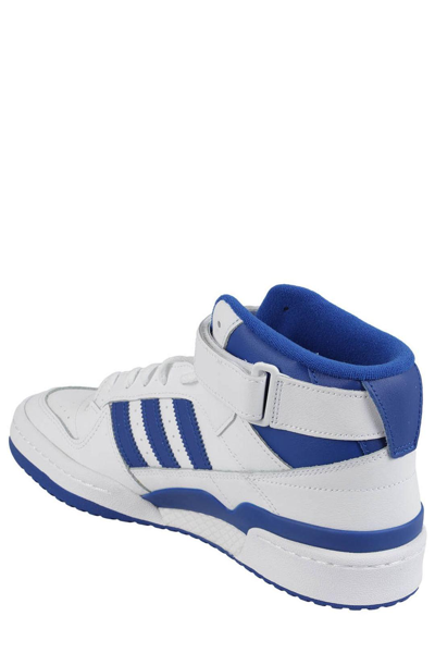 Shop Adidas Originals Forum Mid-top Lace-up Sneakers In Ftwwht/royblu/ftwwht