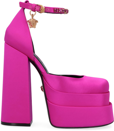 Shop Versace Medusa Aevitas Satin Pumps In Pink