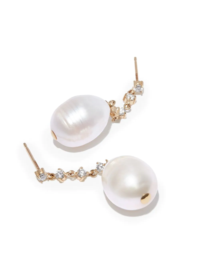 Shop Zoë Chicco 14kt Yellow Gold Pearl Diamond Earrings