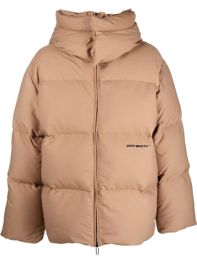 Shop Off-white Race Canvas Down Padded Jacket In Brown