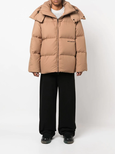 Off-white Race Canvas Down Padded Jacket In Brown