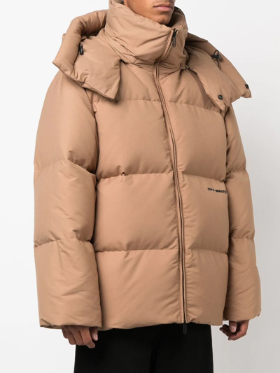 Off-white Race Canvas Down Padded Jacket In Brown