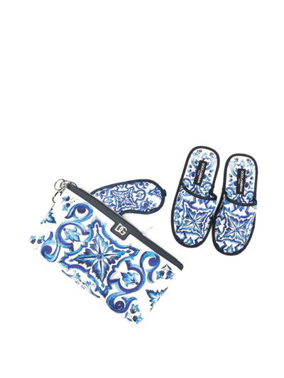 Dolce & Gabbana Blue Comfort Slippers And Eye Mask Set In Blue